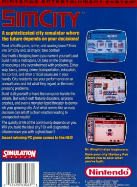 SimCity (USA) (Proto) box cover back